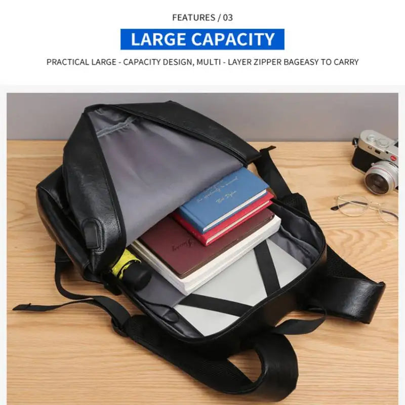 Men Fashionable Backpack PU Leather Satchel Briefcase Office Casual Travel Laptop Office Business Sports Shoulder Backpack