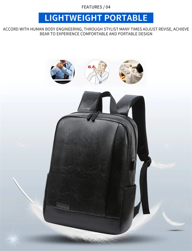 Men Fashionable Backpack PU Leather Satchel Briefcase Office Casual Travel Laptop Office Business Sports Shoulder Backpack