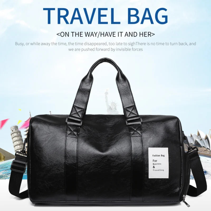 Large Capacity Waterproof Gym Duffel Bag with Wet/Dry Compartments, Black Travel & SportsBagwith AdjustableShoulderStrap, GymBag