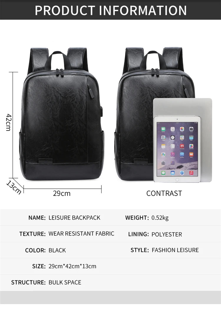 Men Fashionable Backpack PU Leather Satchel Briefcase Office Casual Travel Laptop Office Business Sports Shoulder Backpack