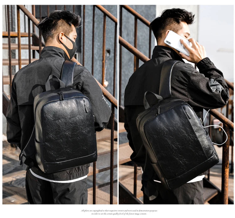Men Fashionable Backpack PU Leather Satchel Briefcase Office Casual Travel Laptop Office Business Sports Shoulder Backpack