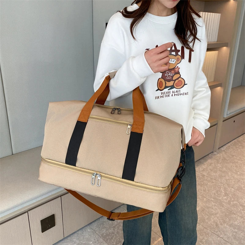 Large-capacity portable travel bag, lightweight gym bag, independent shoe compartment, shoulder messenger bag.