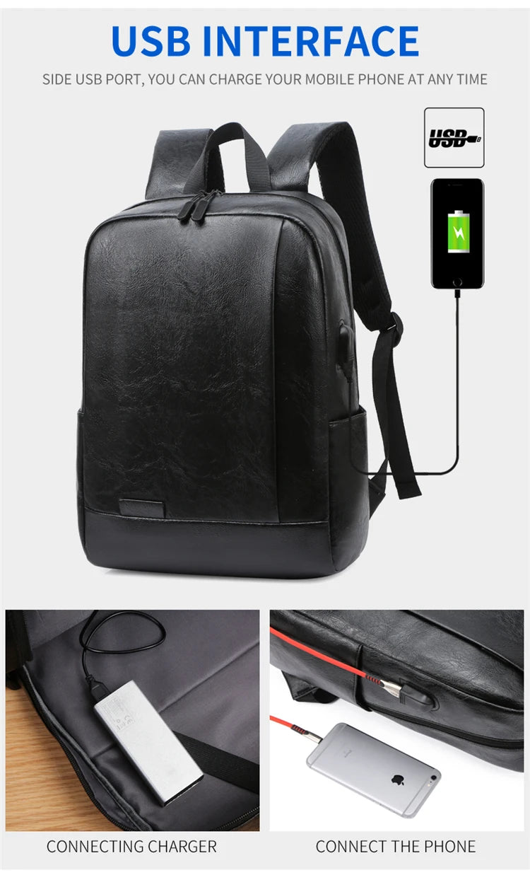 Men Fashionable Backpack PU Leather Satchel Briefcase Office Casual Travel Laptop Office Business Sports Shoulder Backpack
