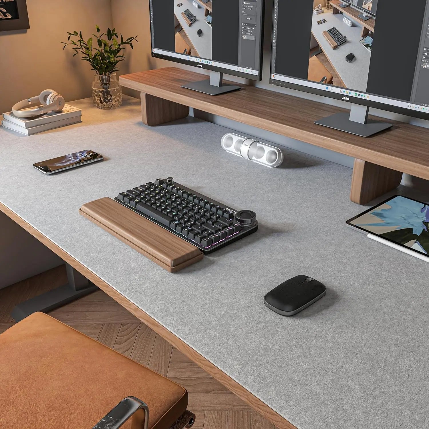 Felt Desk Mat Computer Mat for Desk(31.5x15.7Inches) Large Felt Mouse Pad and Keyboard Mat Desk Protector for Office | Dark Gray