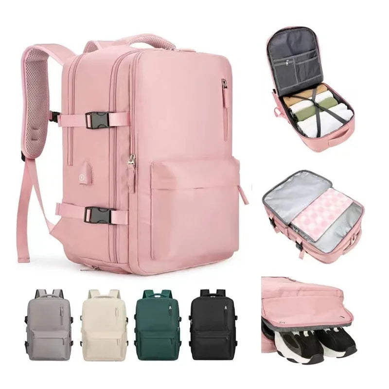 Large capacity travel backpack,with shoe bag compartment, laptop backpack,with charging port, stylish travel commuter bag