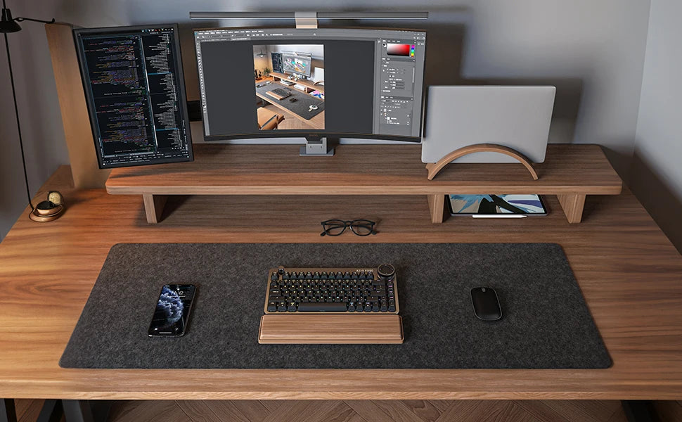 Felt Desk Mat Computer Mat for Desk(31.5x15.7Inches) Large Felt Mouse Pad and Keyboard Mat Desk Protector for Office | Dark Gray