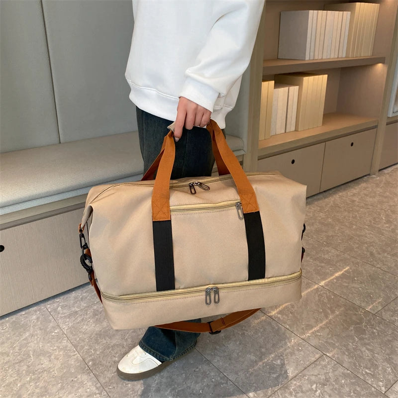 Large-capacity portable travel bag, lightweight gym bag, independent shoe compartment, shoulder messenger bag.