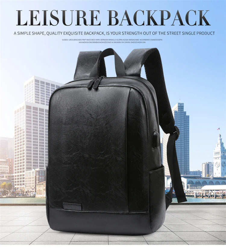 Men Fashionable Backpack PU Leather Satchel Briefcase Office Casual Travel Laptop Office Business Sports Shoulder Backpack