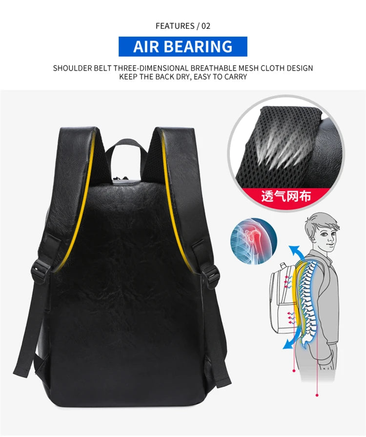 Men Fashionable Backpack PU Leather Satchel Briefcase Office Casual Travel Laptop Office Business Sports Shoulder Backpack