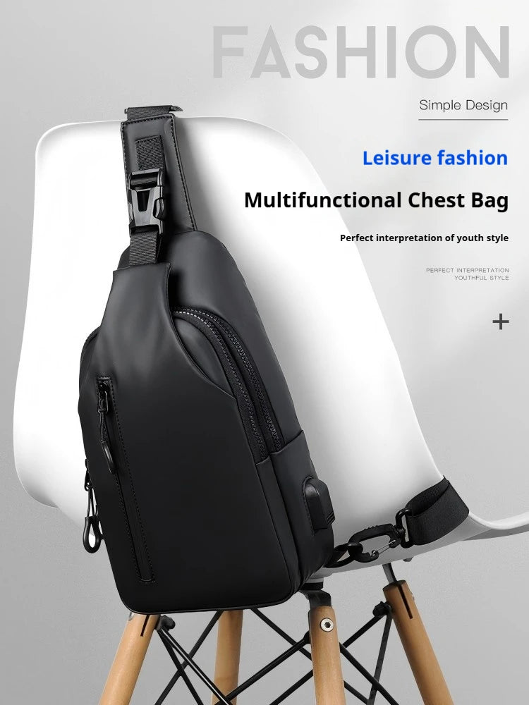 Multifunctional chest bag, men's cross bag with USB charging port and adjustable shoulder strap, suitable for daily commuting
