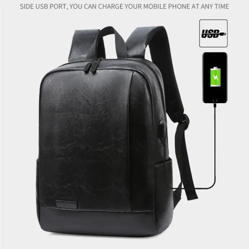 Men Fashionable Backpack PU Leather Satchel Briefcase Office Casual Travel Laptop Office Business Sports Shoulder Backpack