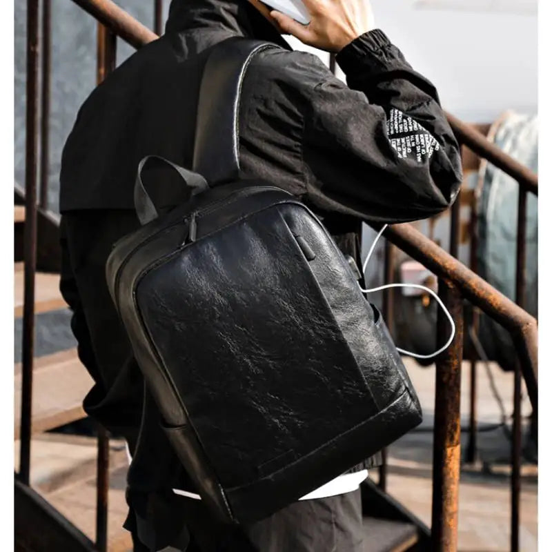 Men Fashionable Backpack PU Leather Satchel Briefcase Office Casual Travel Laptop Office Business Sports Shoulder Backpack